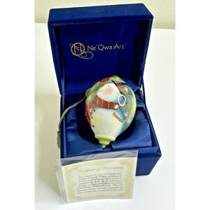 Ne'Qwa Art Hand painted Glass Christmas Ornament‎ Teardrop Snowman